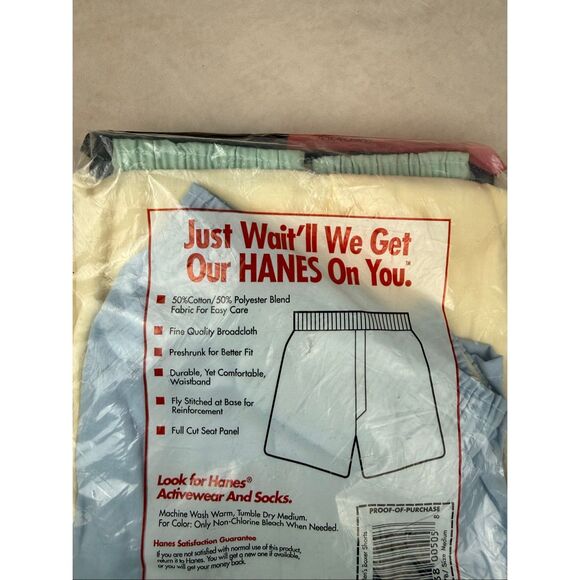Vintage 1992 HANES Mens Boxers Full Cut M 3 Pack White USA 34-36 NOS 50/50 - Picture 8 of 8